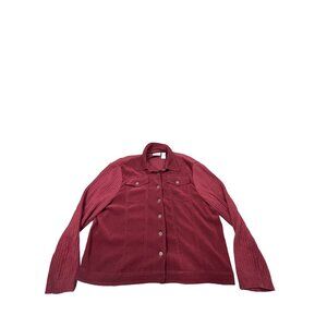 Alfred Dunner Womens XL Burgundy Corduroy Shacket Button-Up Jacket